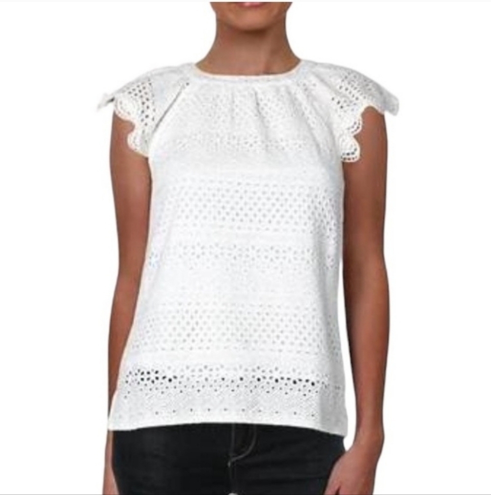 Lauren Ralph Lauren Chic White Eyelet Blouse- size L - Picture 1 of 8